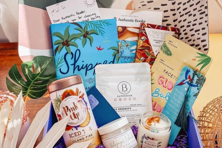 A box of self-care products: masks, candles & more